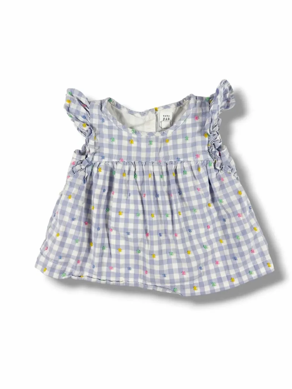 Gap Gingham Embroidered Swiss Dot Flutter Sleeve Top Size 3 Years